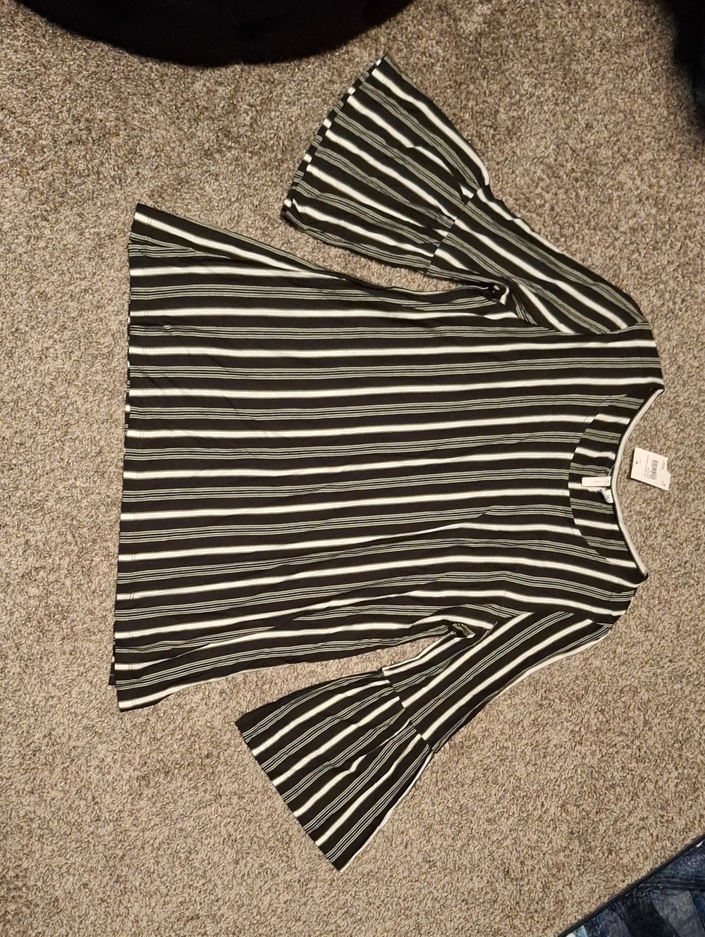 Striped Bell-Sleeve Tunic Top in Black and White